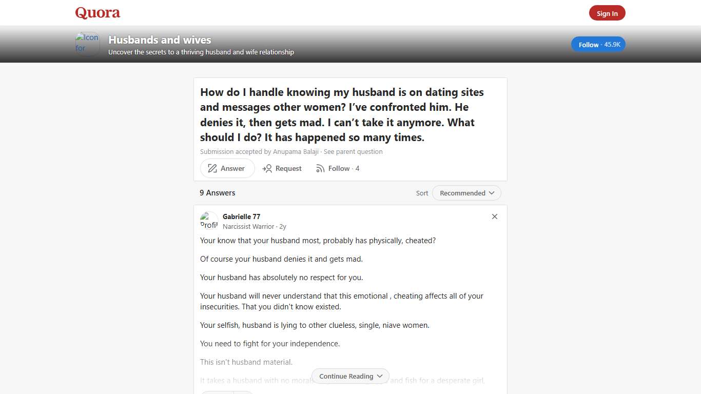 How to handle knowing my husband is on dating sites and messages other women? I’ve confronted him. He denies it, then gets mad. I can’t take it anymore. What should I do - Husbands and wives - Quora